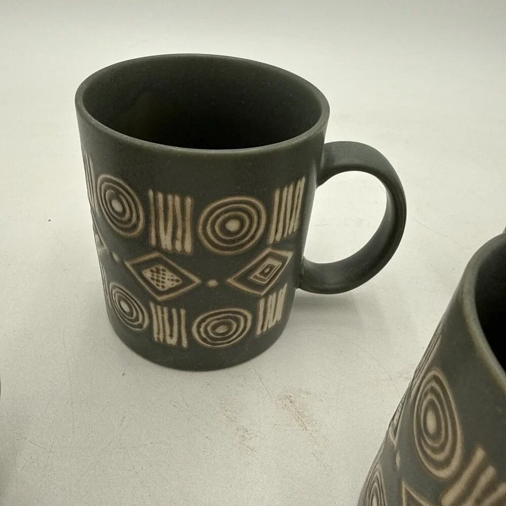 Pottery Barn Bongo Green Coffee Mug Cup Made In Japan Vintage Set 4